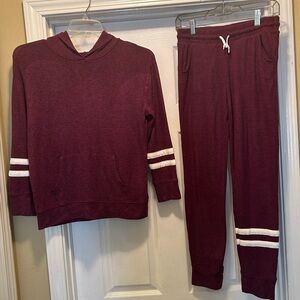 Burgundy Hoodie and Jogger Set with White Stripes